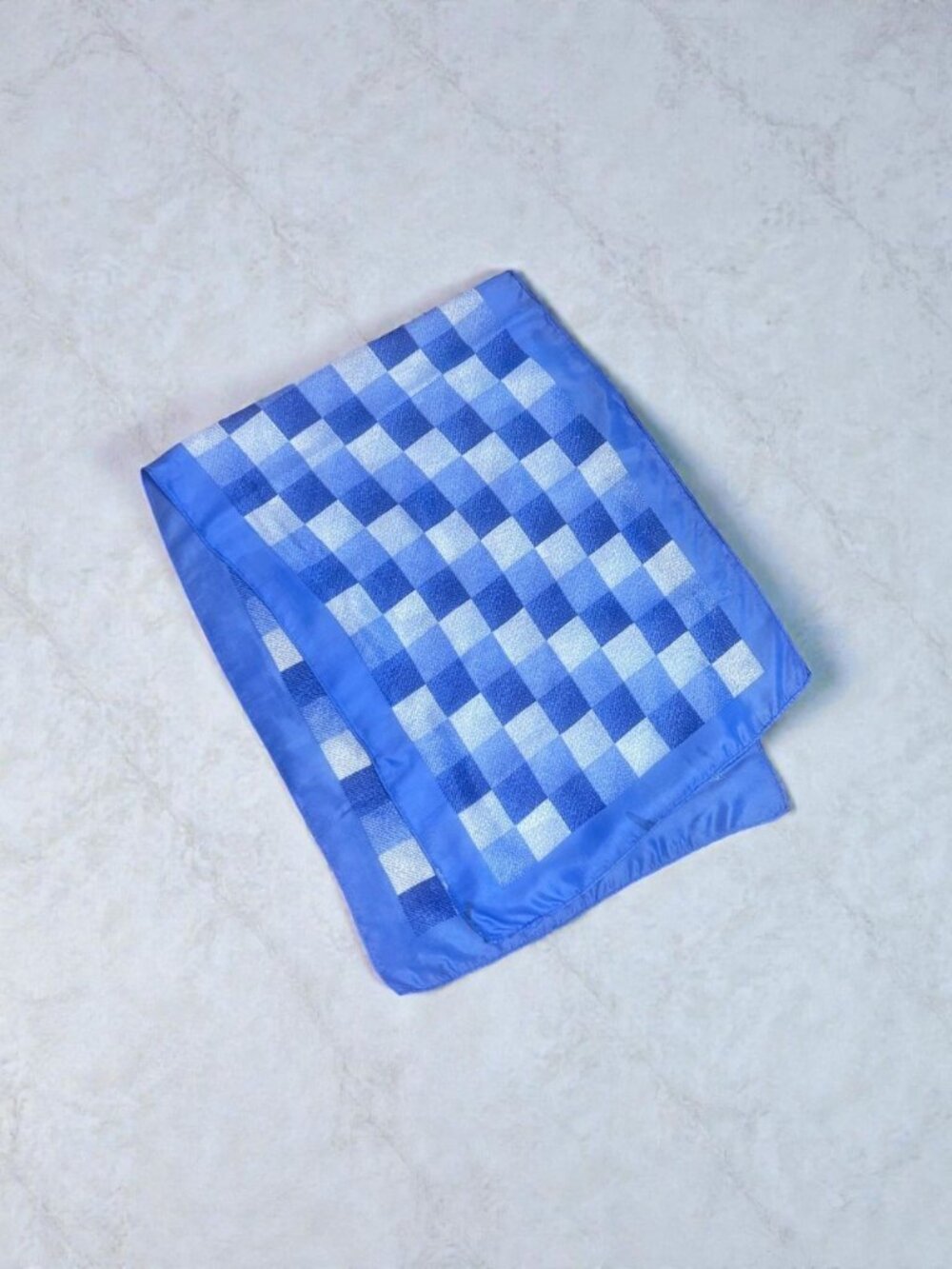 Vintage Varied Microdot Blue Checked Rectangular Scarf
